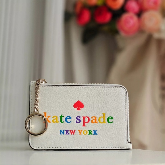 Kate Spade L-Zip Card Holder Pride Rainbow White Wallet - Picture 4 of 7